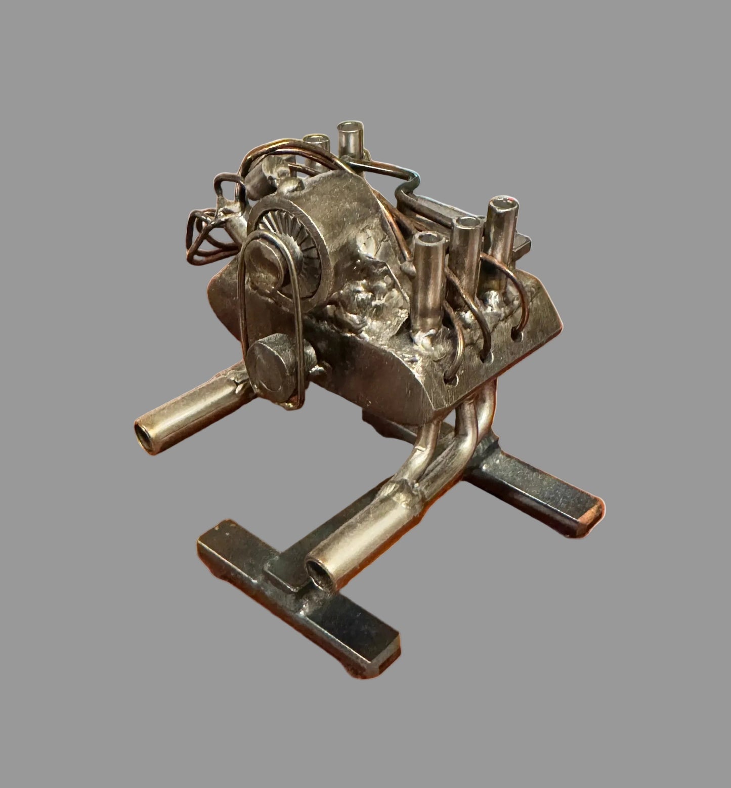 Handcrafted Air-Cooled Porsche Engine Replica — Recycled Steel Desk Sculpture