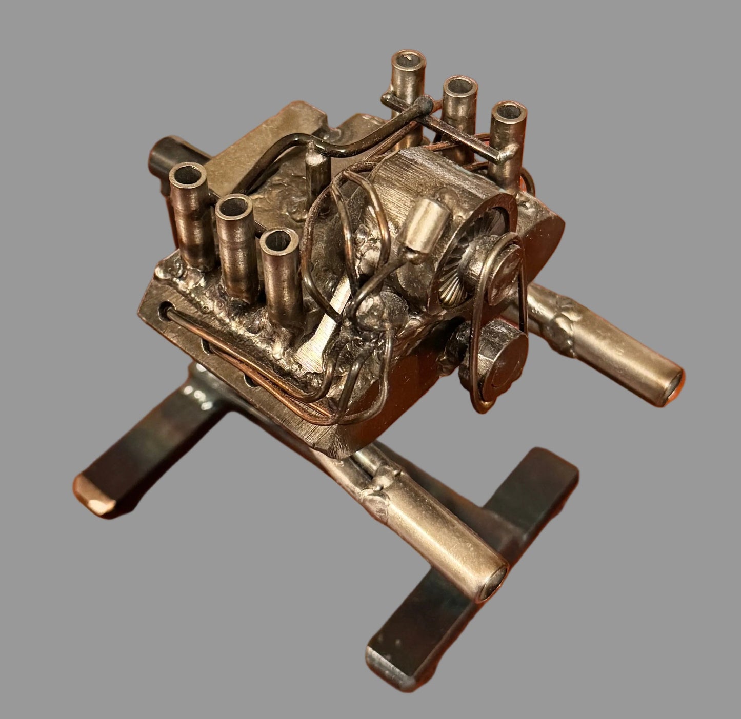 Handcrafted Air-Cooled Porsche Engine Replica — Recycled Steel Desk Sculpture